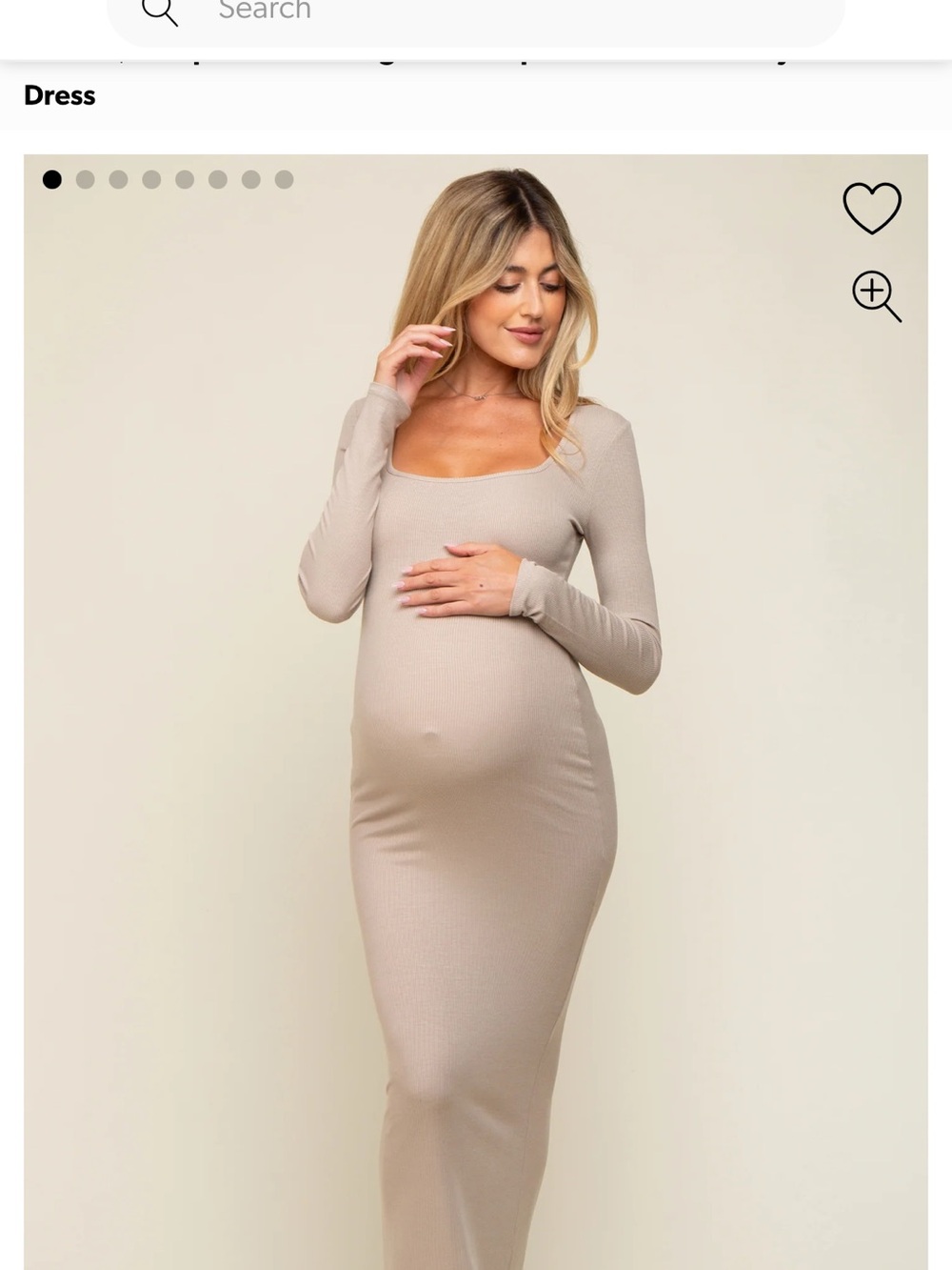 Pinkblush Long Sleeve Square Neck Maternity Maxi Dress in Taupe